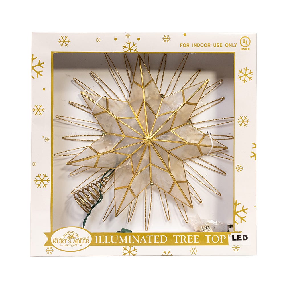 Kurt Adler 14-Inch 10-Light 7-Point LED Gold Glittered Star Tree Topper